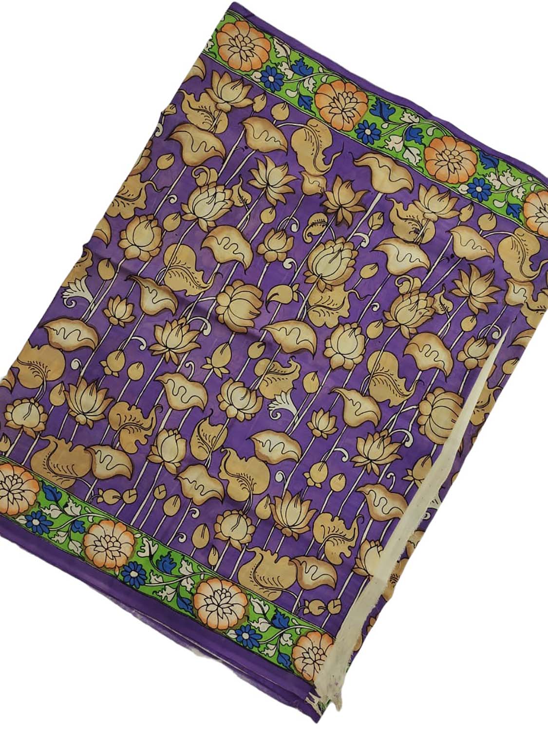 Purple Hand-painted Kalamkari Bangalore Silk Fabric - 1 Mtr
