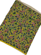 Yellow Hand-painted Kalamkari Bangalore Silk Fabric - 1 Mtr - Luxurion World