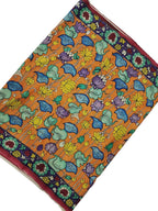 Orange Kalamkari Hand Painted Bangalore Silk Fabric (1 Mtr) - Luxurion World