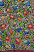 Grey Kalamkari Hand Painted Bangalore Silk Fabric - Professional Quality (1 Mtr) - Luxurion World