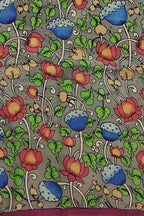 Grey Kalamkari Hand Painted Bangalore Silk Fabric - Professional Quality (1 Mtr) - Luxurion World