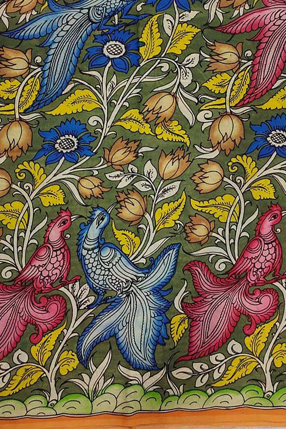 Hand-painted Kalamkari Bangalore Silk Fabric - Multicolor (1M) - Luxurion World