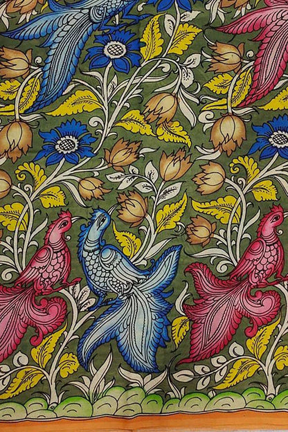 Hand-painted Kalamkari Bangalore Silk Fabric - Multicolor (1M)