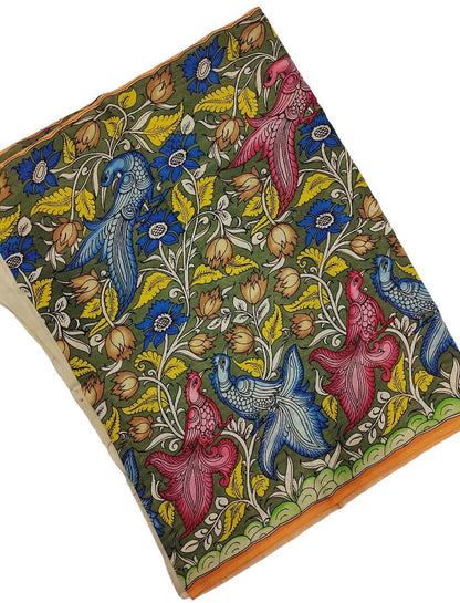 Hand-painted Kalamkari Bangalore Silk Fabric - Multicolor (1M)