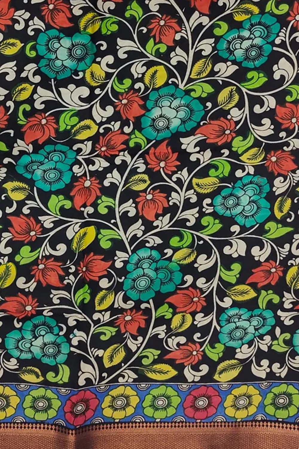 Hand-painted Kalamkari Bangalore Silk Fabric - Multicolor (1m)