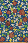 Blue Kalamkari Hand Painted Pure Bangalore Silk Fabric (1 mtr) - Luxurion World