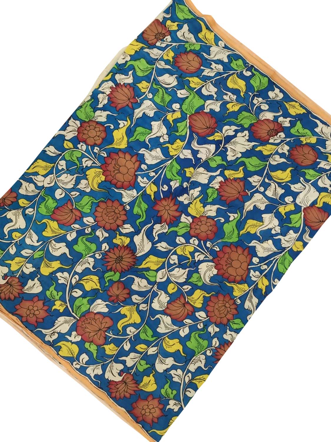 Blue Kalamkari Hand Painted Pure Bangalore Silk Fabric (1 mtr) - Luxurion World