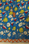 Blue Kalamkari Hand Painted Pure Bangalore Silk Fabric (1 mtr) - Luxurion World