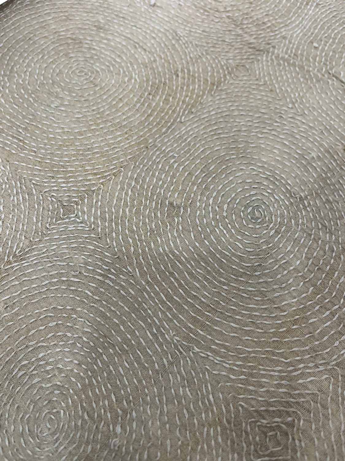 Pastel Kantha Hand Embroidered Pure Tussar Silk Fabric ( 1 Mtr ) - Luxurion World