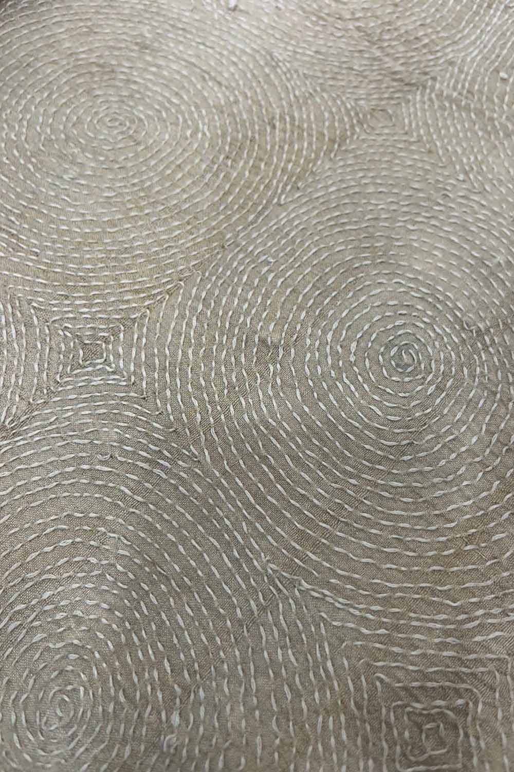 Pastel Kantha Hand Embroidered Pure Tussar Silk Fabric ( 1 Mtr ) - Luxurion World