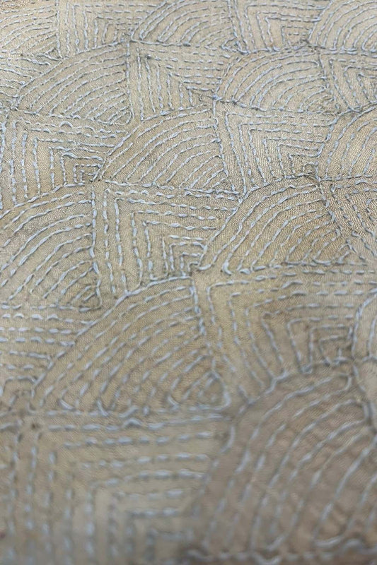 Pastel Kantha Hand Embroidered Pure Tussar Silk Fabric ( 1 Mtr ) - Luxurion World