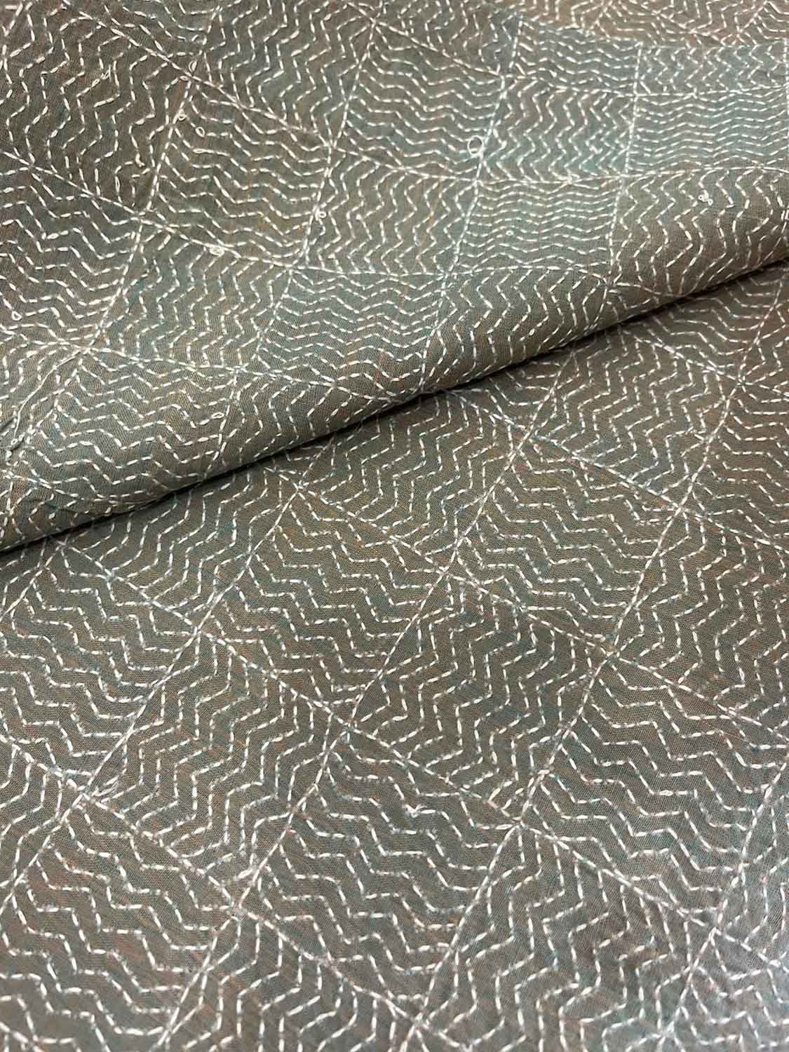 Pastel Kantha Hand Embroidered Pure Tussar Silk Fabric ( 1 Mtr ) - Luxurion World