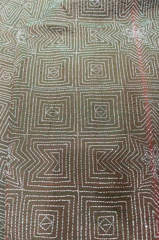 Pastel Kantha Hand Embroidered Pure Tussar Silk Fabric ( 1 Mtr ) - Luxurion World