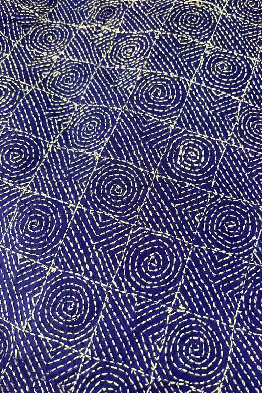 Blue Kantha Hand Embroidered Pure Tussar Silk Fabric ( 1 Mtr ) - Luxurion World