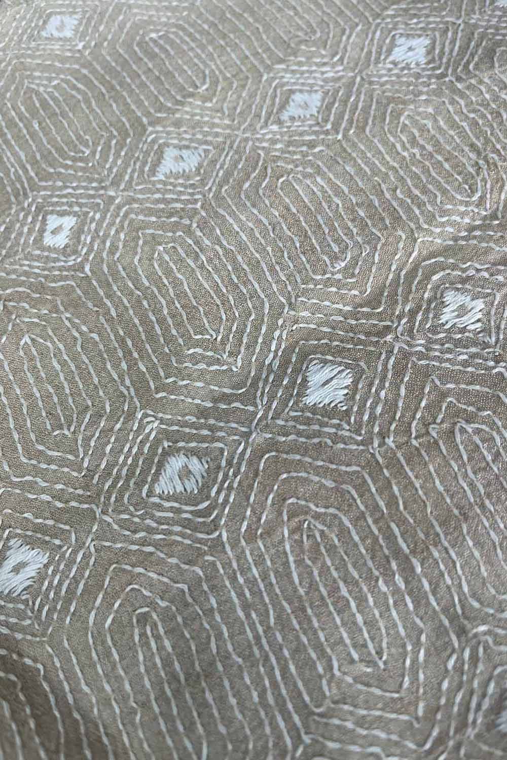 Pastel Kantha Hand Embroidered Pure Tussar Silk Fabric ( 1 Mtr ) - Luxurion World