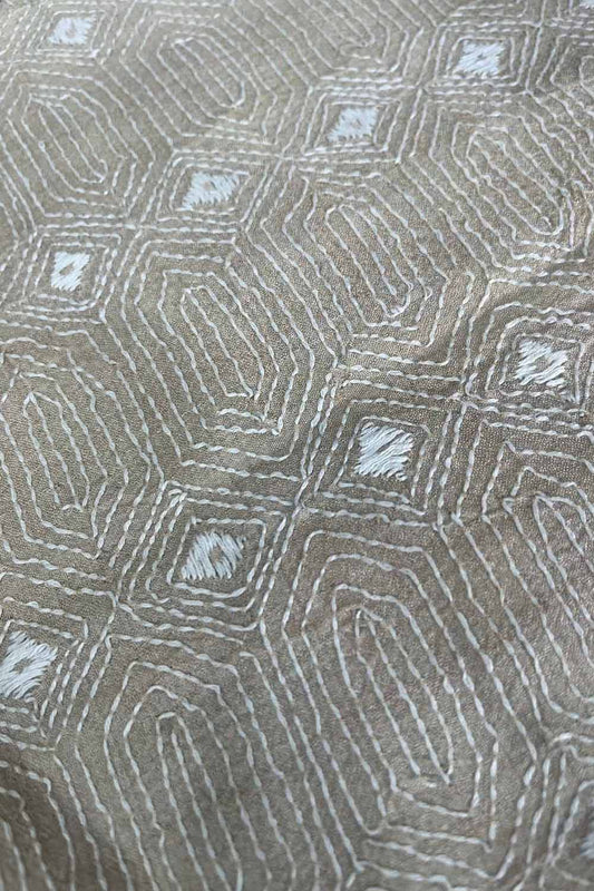 Pastel Kantha Hand Embroidered Pure Tussar Silk Fabric ( 1 Mtr ) - Luxurion World