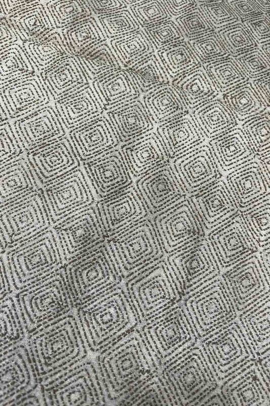 Off White Kantha Hand Embroidered Pure Tussar Silk Fabric ( 1 Mtr )