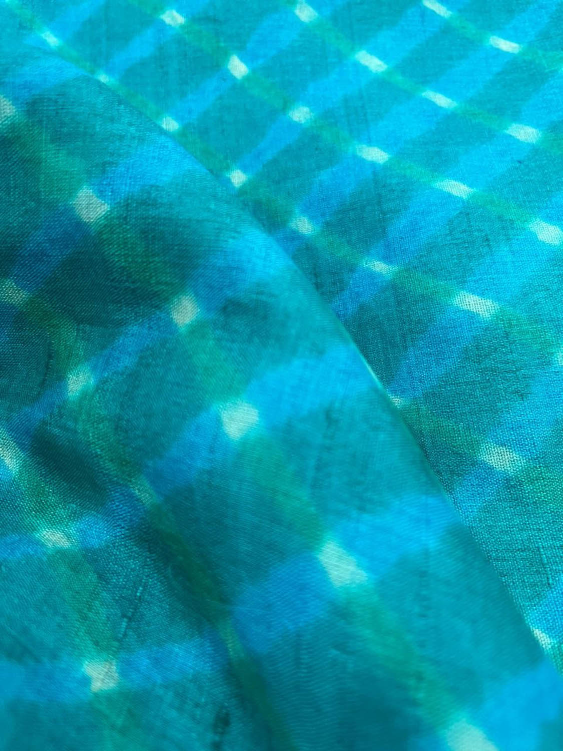Blue Leheriya Tie N Dye Pure Tussar Silk Fabric ( 1 Mtr ) - Luxurion World
