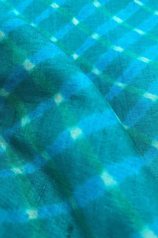 Blue Leheriya Tie N Dye Pure Tussar Silk Fabric ( 1 Mtr ) - Luxurion World