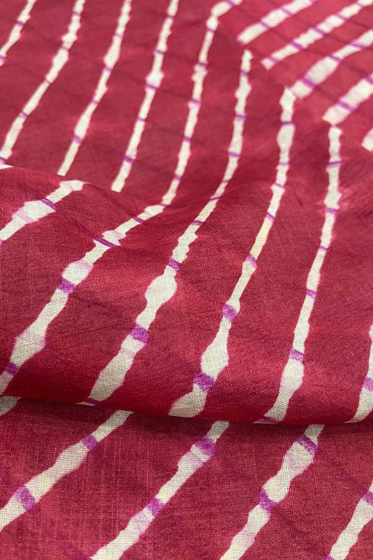 Red Leheriya Tie N Dye Pure Tussar Silk Fabric ( 1 Mtr ) - Luxurion World