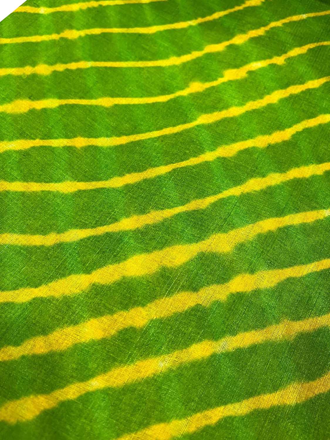 Green Leheriya Tie N Dye Pure Tussar Silk Fabric ( 1 Mtr ) - Luxurion World