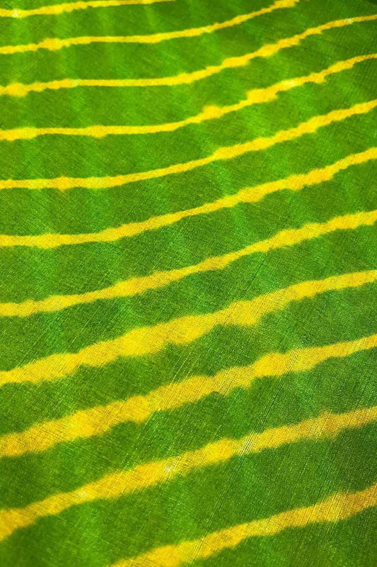 Green Leheriya Tie N Dye Pure Tussar Silk Fabric ( 1 Mtr ) - Luxurion World
