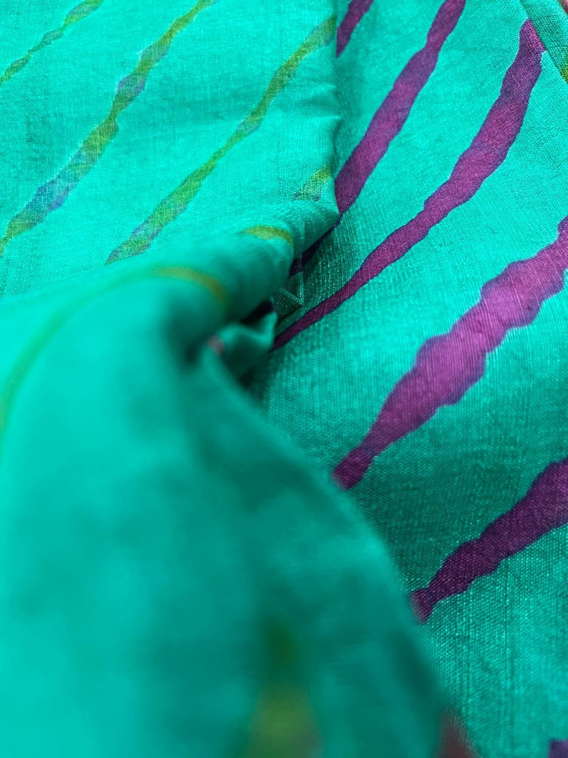 Blue Leheriya Tie N Dye Pure Tussar Silk Fabric ( 1 Mtr ) - Luxurion World