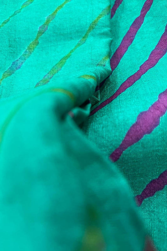 Blue Leheriya Tie N Dye Pure Tussar Silk Fabric ( 1 Mtr ) - Luxurion World