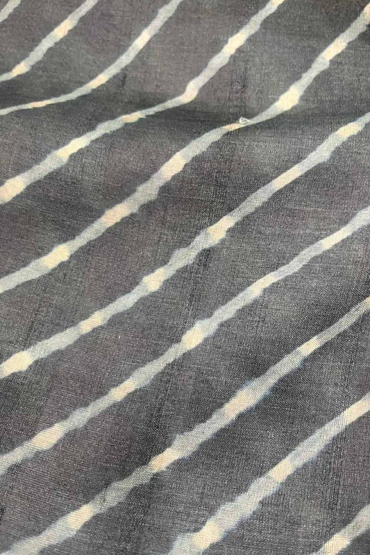 Black Leheriya Tie N Dye Pure Tussar Silk Fabric ( 1 Mtr )