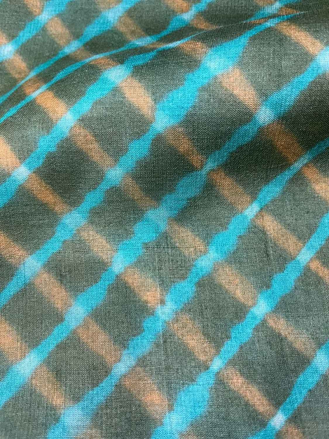 Green Leheriya Tie N Dye Pure Tussar Silk Fabric ( 1 Mtr ) - Luxurion World