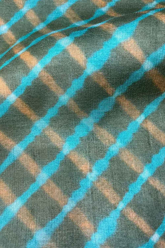Green Leheriya Tie N Dye Pure Tussar Silk Fabric ( 1 Mtr ) - Luxurion World