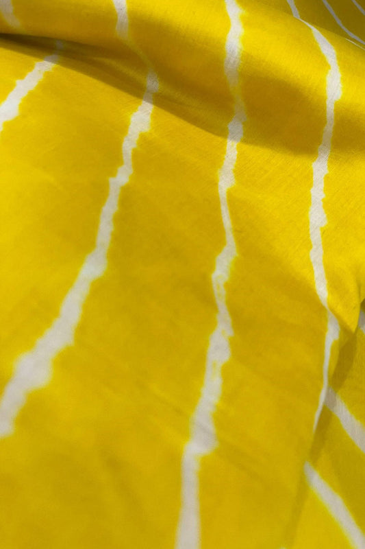 Yellow Leheriya Tie N Dye Pure Chanderi Silk Fabric ( 1 Mtr ) - Luxurion World