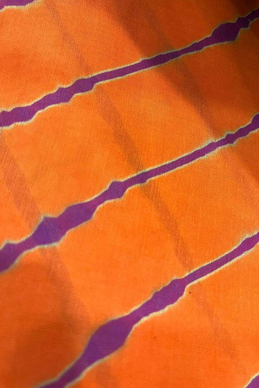 Orange Leheriya Tie N Dye Pure Chanderi Silk Fabric ( 1 Mtr )