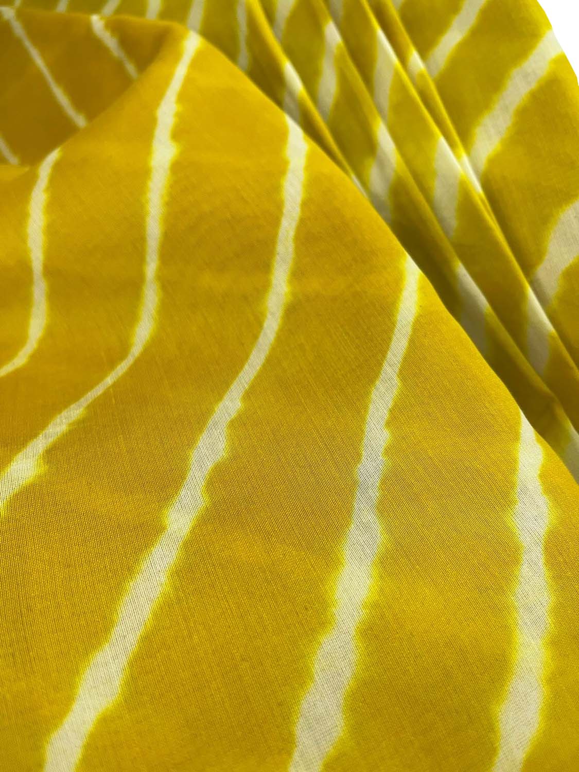 Yellow Leheriya Tie N Dye Pure Chanderi Silk Fabric ( 1 Mtr ) - Luxurion World