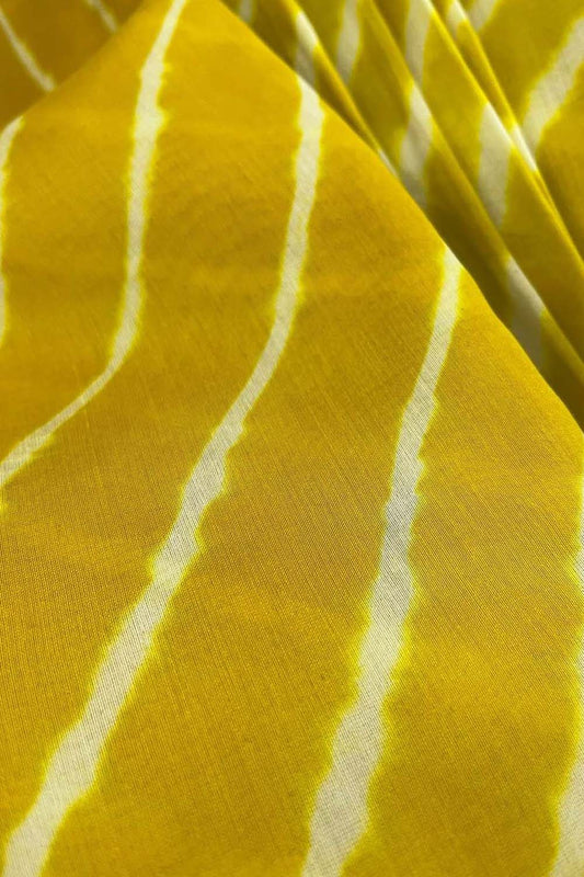 Yellow Leheriya Tie N Dye Pure Chanderi Silk Fabric ( 1 Mtr ) - Luxurion World