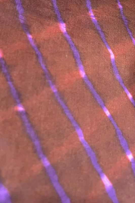 Brown Leheriya Tie N Dye Pure Chanderi Silk Fabric ( 1 Mtr ) - Luxurion World