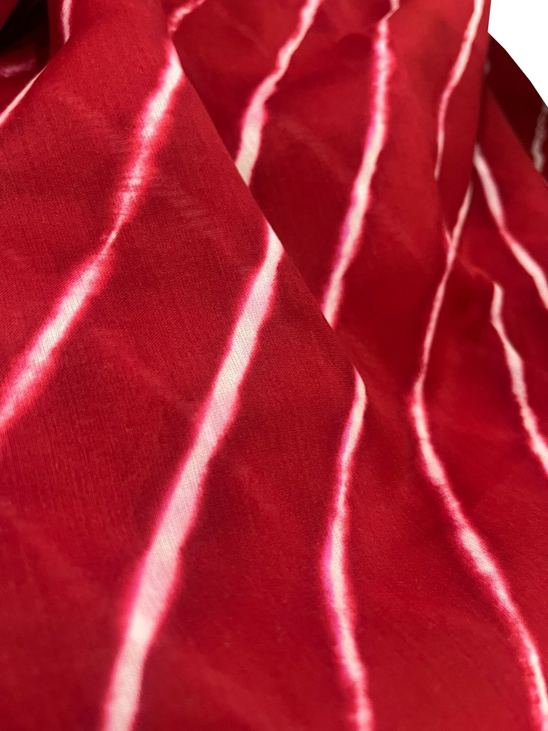 Red Leheriya Tie N Dye Pure Chanderi Silk Fabric ( 1 Mtr ) - Luxurion World
