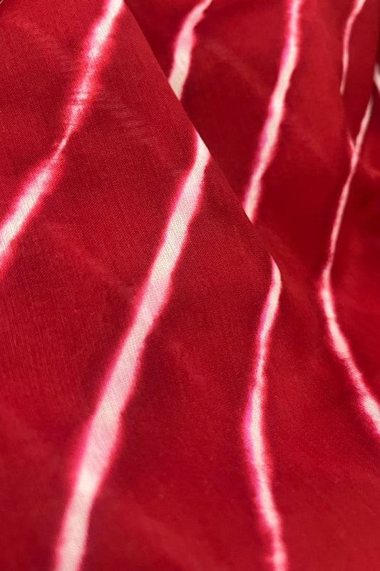 Red Leheriya Tie N Dye Pure Chanderi Silk Fabric ( 1 Mtr ) - Luxurion World