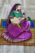 Pastel Hand Painted Madhubani Royal Mughal Art Pure Tussar Silk Unstitched Blouse Fabric ( 1 Mtr ) - Luxurion World