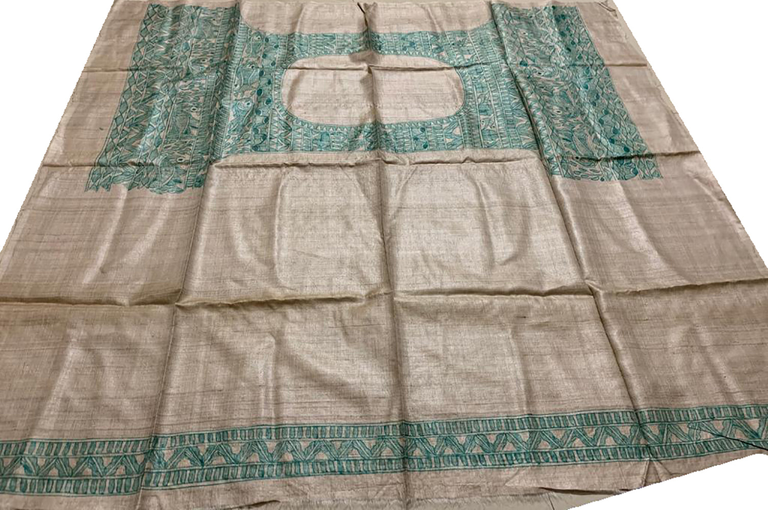 Pastel Hand Painted Madhubani Pure Tussar Silk Unstitched Blouse Fabric - Luxurion World