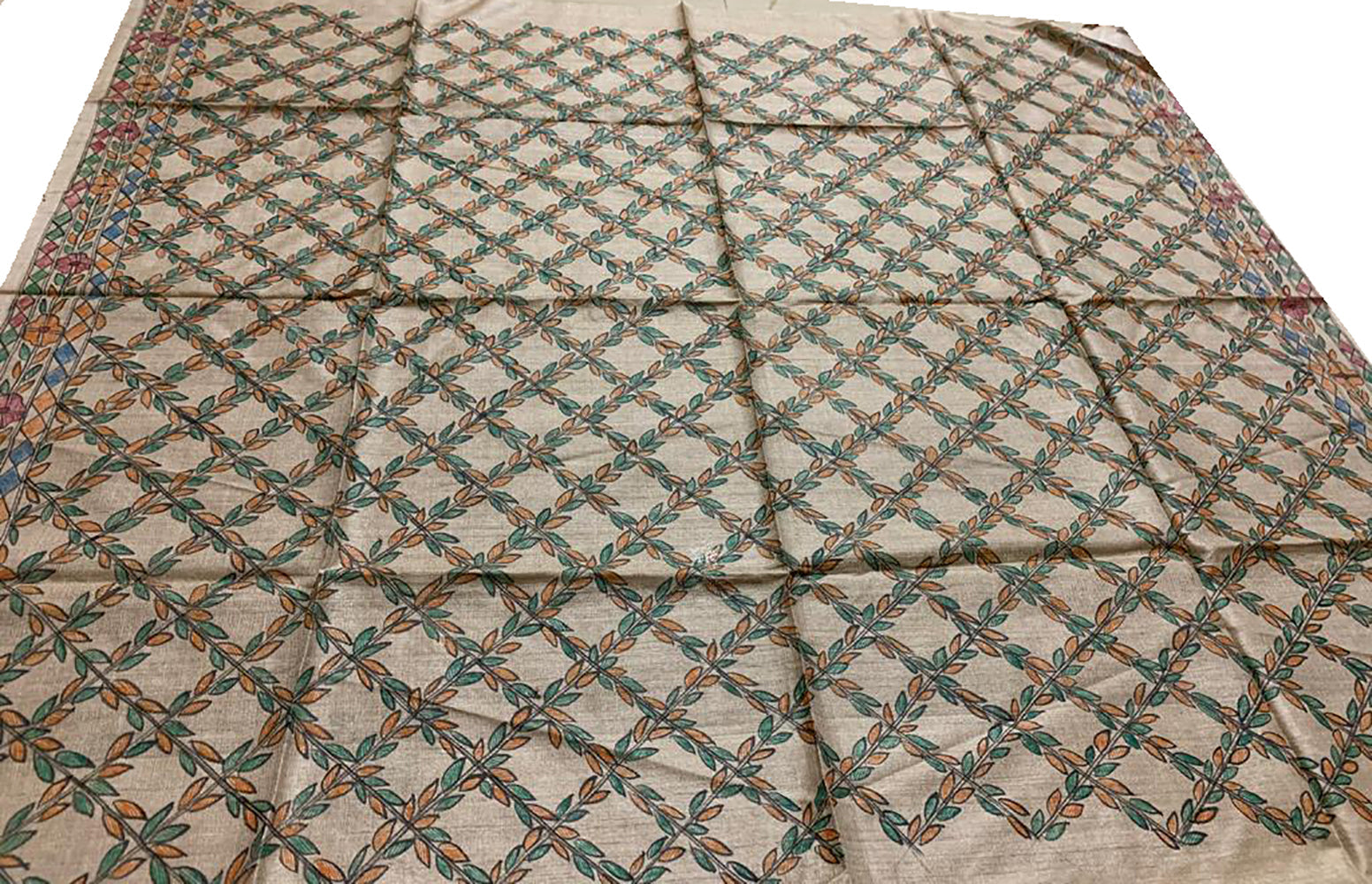 Pastel Hand Painted Madhubani Pure Tussar Silk Unstitched Blouse Fabric - Luxurion World