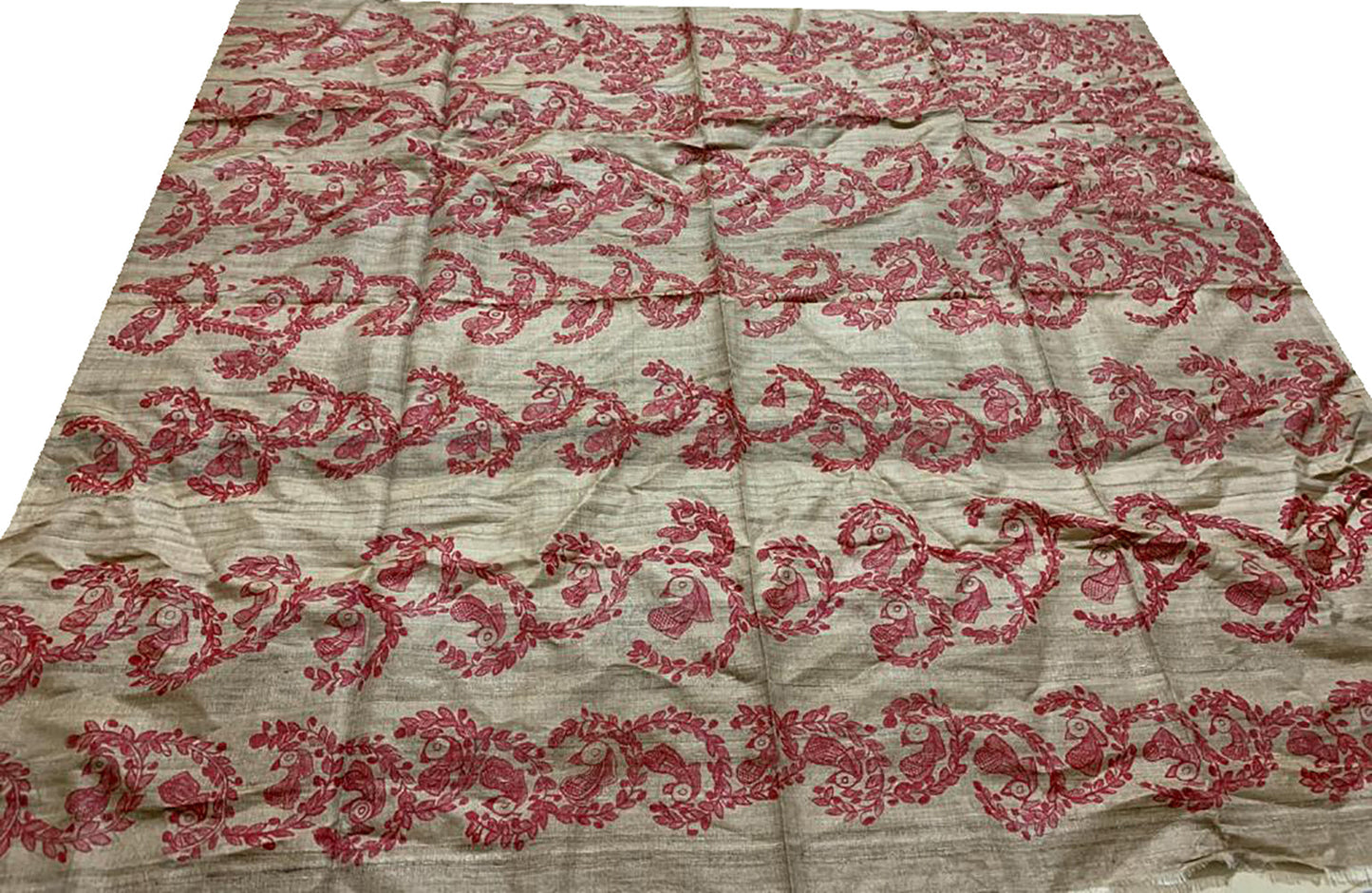 Pastel Hand Painted Madhubani Pure Tussar Silk Unstitched Blouse Fabric - Luxurion World