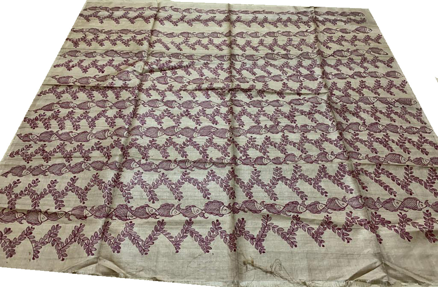Pastel Hand Painted Madhubani Pure Tussar Silk Unstitched Blouse Fabric - Luxurion World