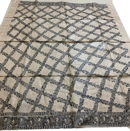 Pastel Hand Painted Madhubani Pure Tussar Silk Unstitched Blouse Fabric - Luxurion World