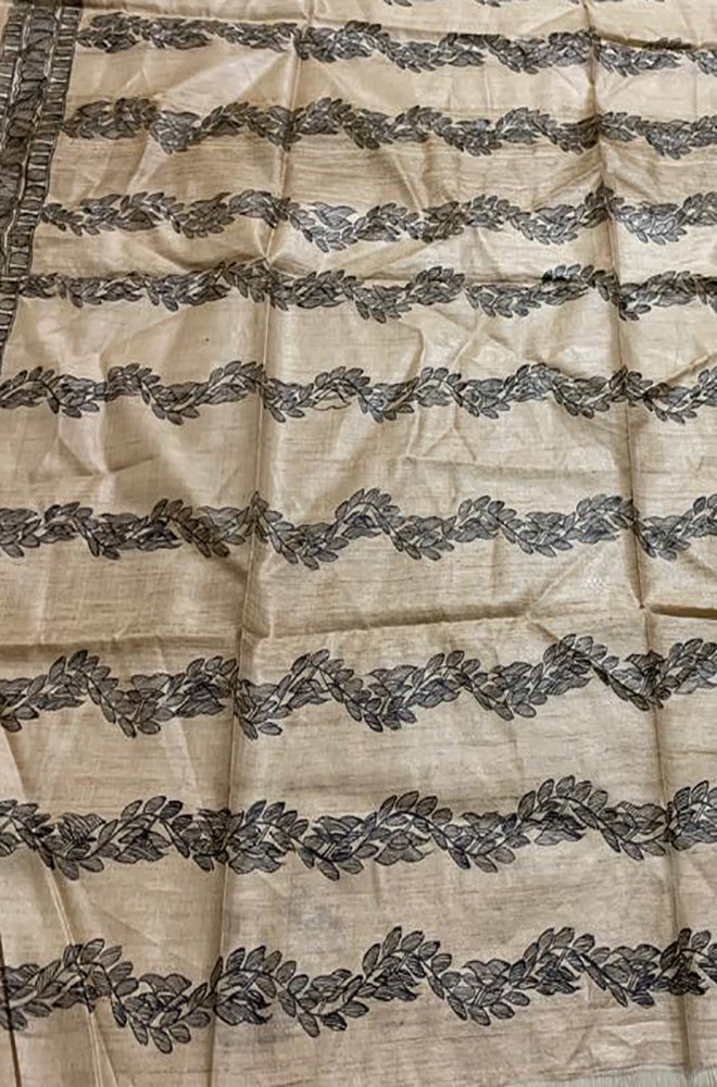 Pastel Hand Painted Madhubani Pure Tussar Silk Unstitched Blouse Fabric - Luxurion World