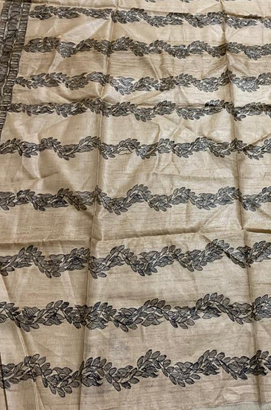 Pastel Hand Painted Madhubani Pure Tussar Silk Unstitched Blouse Fabric - Luxurion World