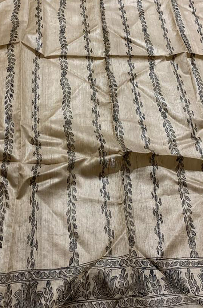 Pastel Hand Painted Madhubani Pure Tussar Silk Unstitched Blouse Fabric - Luxurion World