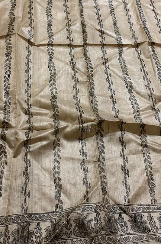 Pastel Hand Painted Madhubani Pure Tussar Silk Unstitched Blouse Fabric - Luxurion World