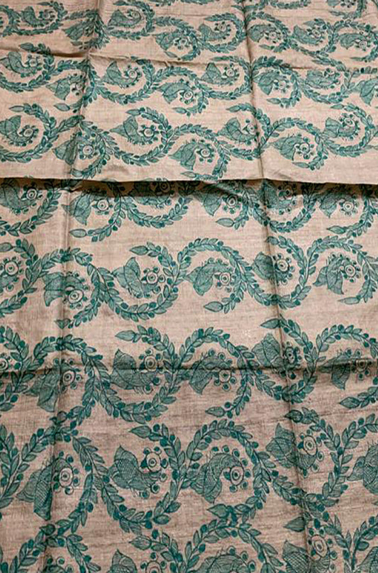 Pastel Hand Painted Madhubani Pure Tussar Silk Unstitched Blouse Fabric - Luxurion World