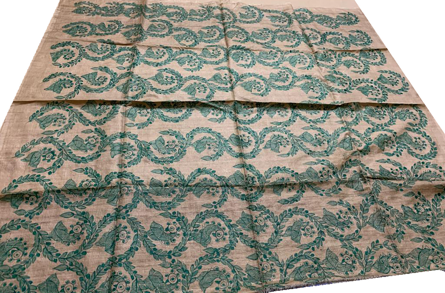Pastel Hand Painted Madhubani Pure Tussar Silk Unstitched Blouse Fabric - Luxurion World